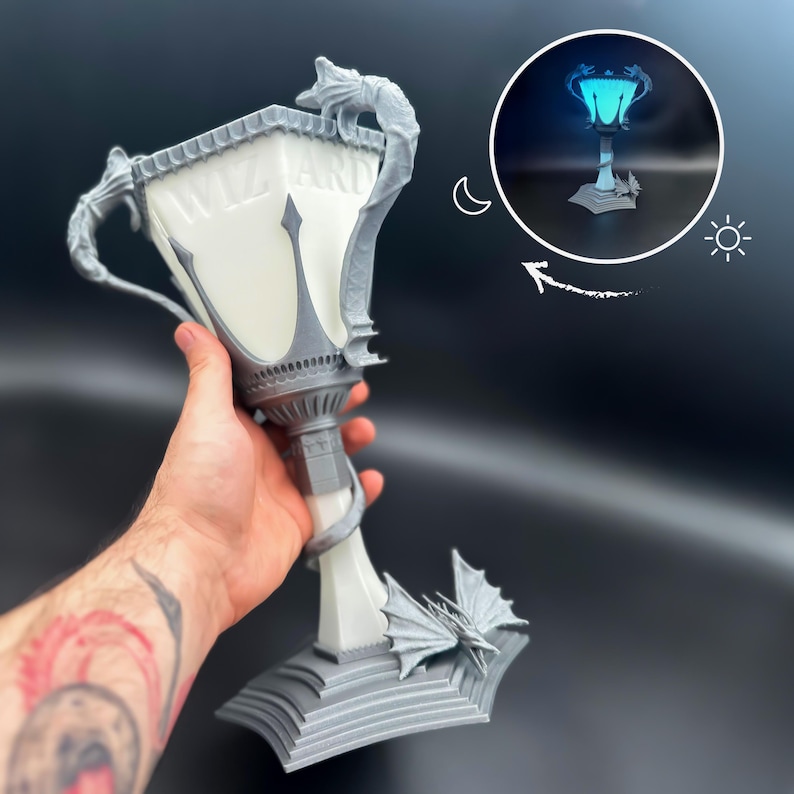 Magical Wizard Cup Trophy Replica | Glow in the Dark Fantasy Prop | Replica Trophy 3D Printed Goblet | Fan Gift for Movie Lovers & Geeks