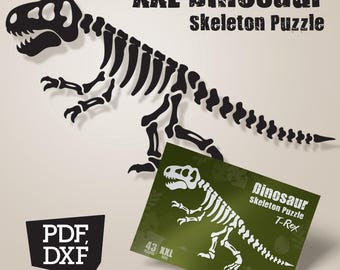 Quebra-cabeça de esqueleto de dinossauro XXL em formato PDF digital (DXF), jogo para eventos temáticos.