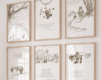 Set de láminas con citas de Winnie the Pooh: Decoración neutra para habitación infantil (descarga digital)
