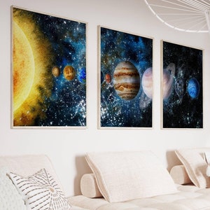 Solar System Wall Art Set of 3 | Outer Space Prints for Kids & Adults ...