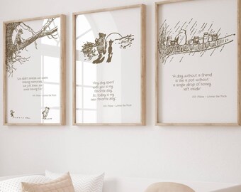 Set de láminas con citas de Winnie the Pooh: Decoración neutra para habitación infantil (descarga digital)