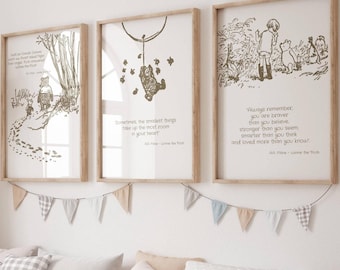Set de láminas con citas de Winnie the Pooh: Decoración neutra para habitación infantil (descarga digital)