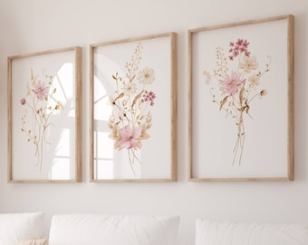 Beige Floral Print Set: Boho Wildflower Wall Art (Digital Download)