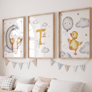 Duckling Nursery Art Set: Personalized Watercolor Prints (Digital Download)