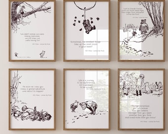 Láminas con frases de Winnie the Pooh: Decoración neutra para habitación infantil (Descarga digital)