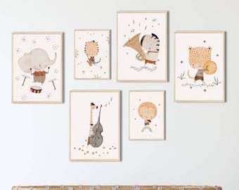 Watercolor Animal Orchestra Prints: Safari Nursery Wall Art (Digital Download)