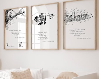 Láminas con frases de Winnie the Pooh: Decoración de pared para habitación infantil (descarga digital)