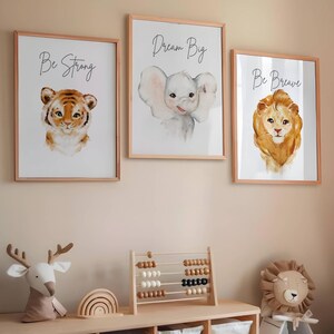 Safari Animal Nursery Print Set: Watercolor Lion, Elephant, Tiger (Digital Download)