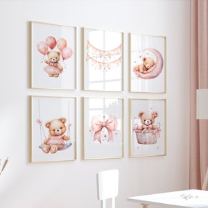 Teddy Bear Nursery Print Set: Boho Girl Room Decor (Digital Download)