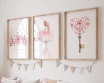 Ballet Nursery Prints Set: Ballerina, Tiara, Key (Digital Download)