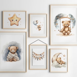 Teddy Bear Nursery Print Set: Boho Star Decor (Digital Download)