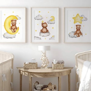 Set of 3 Teddy Bear Print,Baby Boy Print,New Baby Printable,Grey Nursery Poster,Balloon Nursery Wall Decor Nursery Print,Bear Nursery Decor
