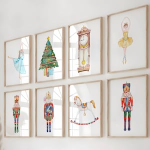 Nutcracker Ballet Christmas Prints | Festive Watercolor Wall Art Set of 8