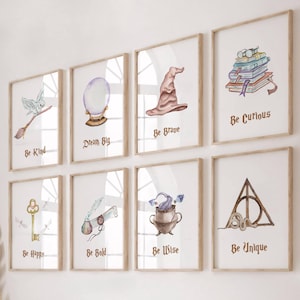 Juego de 8 carteles imprimibles de magos, impresiones de magos, decoración de guarderías mágicas, guarderías neutras, decoración de guarderías mágicas, arte de pared para escuelas de magos