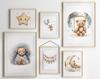 Teddy Bear Nursery Print Set: Boho Star Decor (Digital Download)