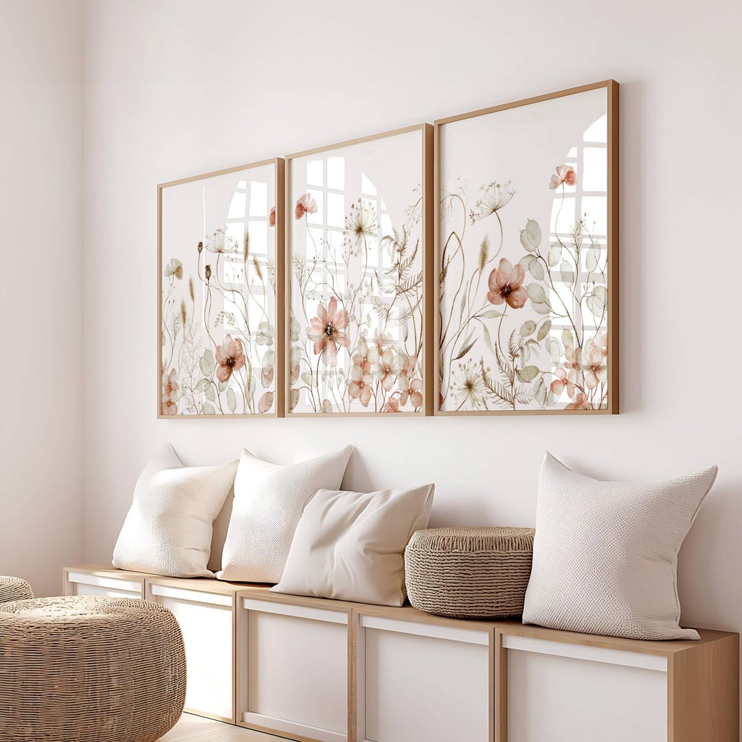 Neutral Wildflower Watercolor Print Set: Beige Botanical Art (digital ...