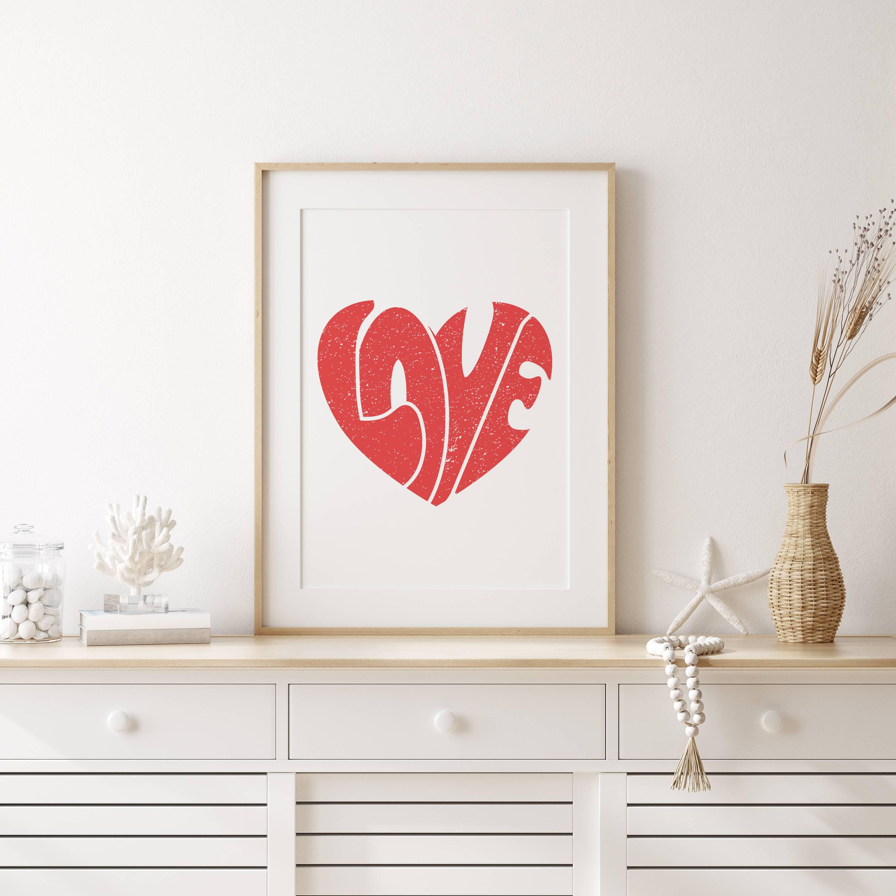Retro Love Heart Wall Art Print | - Etsy