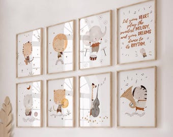 Watercolor Animal Orchestra Prints: Musical Safari Nursery Art (Digital Download)