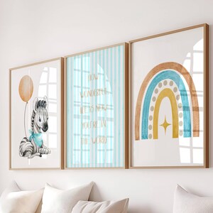 Zebra Nursery Prints: Watercolor Rainbow, Boho Safari Decor (Digital Download)