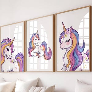 Unicorn Wall Art Prints Set of 3, Magical Unicorns, Unicorn Nursery Decor, Girl Bedroom Wall Art, Whimsical Unicorn Posters, Kids Room Decor