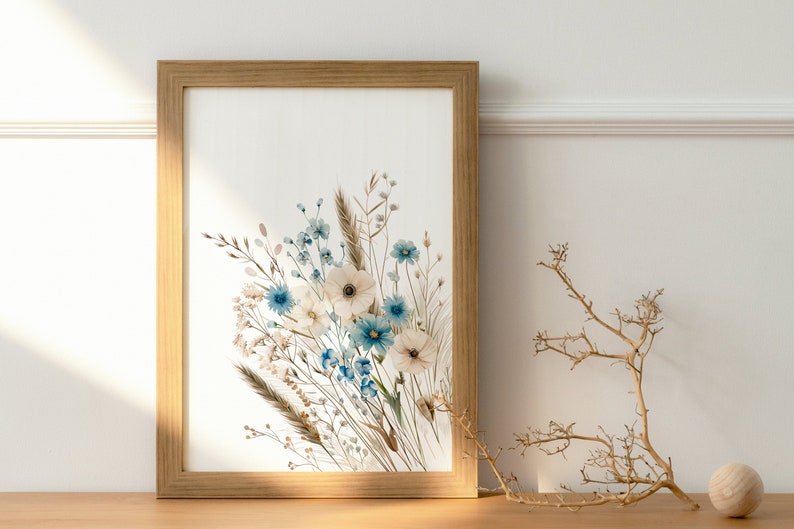 Navy Blue Wildflower Art Prints: Boho Floral Wall Decor (Digital Download) image 10