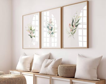 Botanical Watercolor Print Set: Eucalyptus Leaves, Neutral Decor (Digital Download)