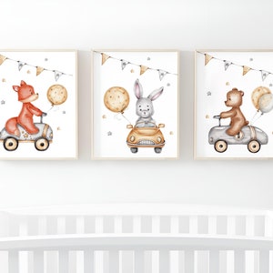 Niedliche Tiere im Auto, Kinderzimmer Poster, Waldtiere, Kinderzimmer Dekor - Druckbare Digitale Dateien