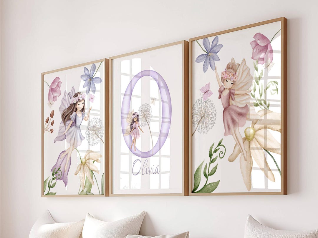 Fairy Nursery Print Set: Personalized Watercolor Floral Decor (digital ...