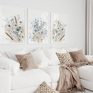 Navy Blue Wildflower Art Prints: Boho Floral Wall Decor (Digital Download) image 6