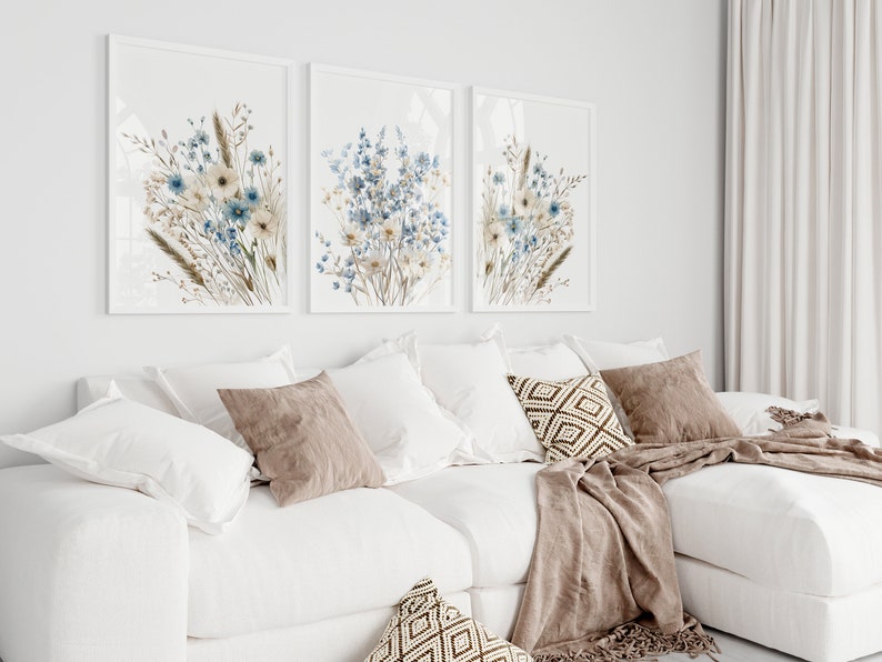 Navy Blue Wildflower Art Prints: Boho Floral Wall Decor (Digital Download) image 6