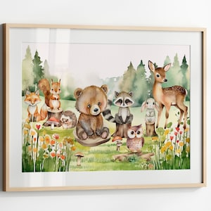 Aquarel bosdieren kwekerij print (digitale download)