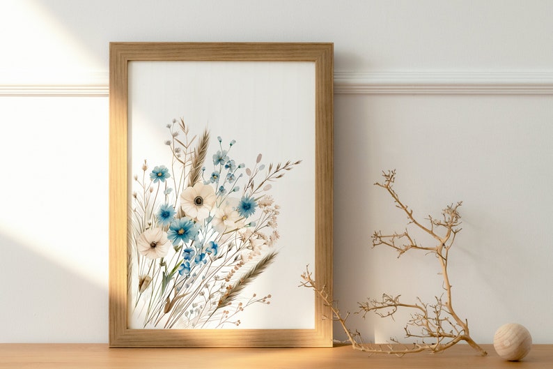 Navy Blue Wildflower Art Prints: Boho Floral Wall Decor (Digital Download) image 9