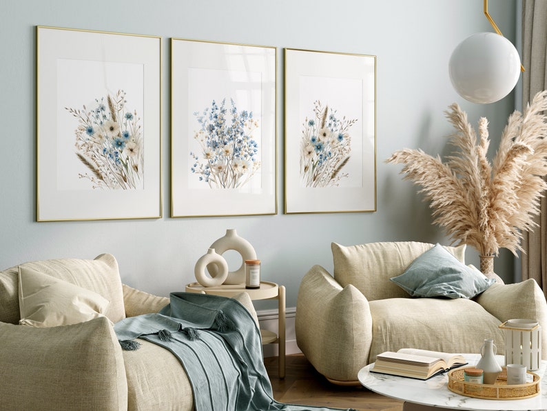 Navy Blue Wildflower Art Prints: Boho Floral Wall Decor (Digital Download) image 7