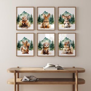 Waldtiere Poster Set von 6, Waldtierposter, Gender Neutrales Set von 6 Waldtier Poster, Baby Tier Wandkunst