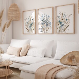 Navy Blue Wildflower Art Prints: Boho Floral Wall Decor (Digital Download) image 2