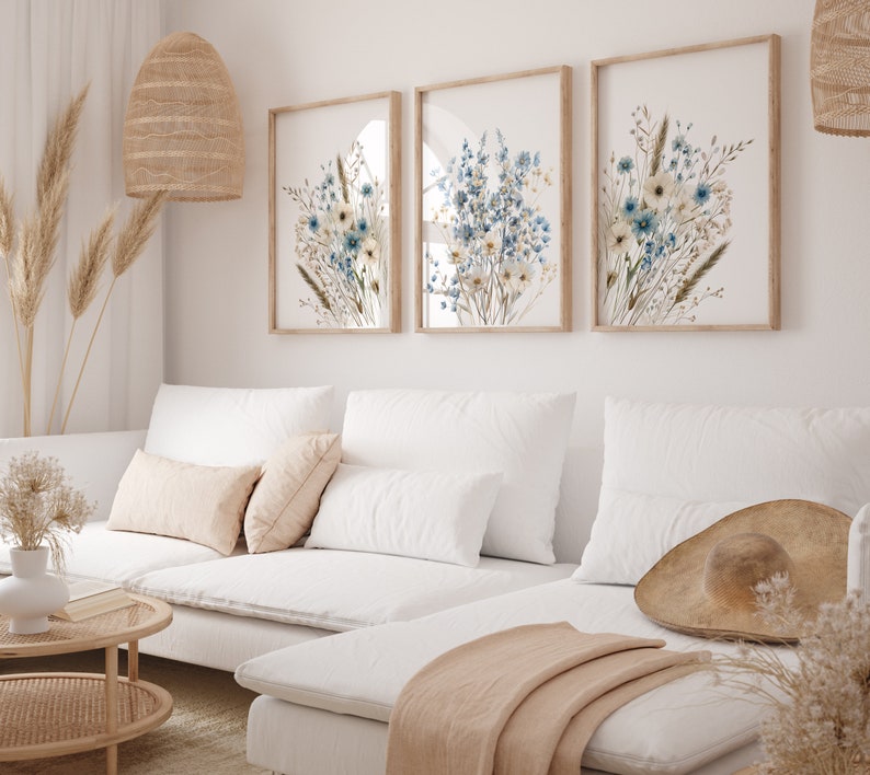 Navy Blue Wildflower Art Prints: Boho Floral Wall Decor (Digital Download) image 2