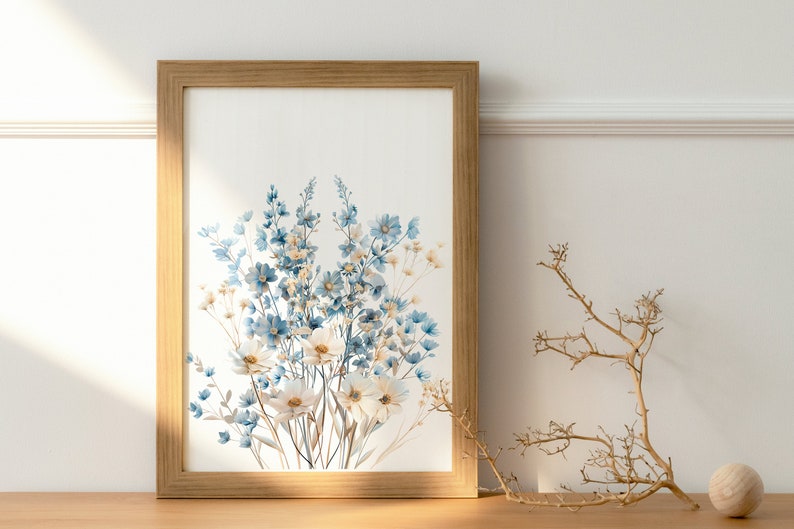 Navy Blue Wildflower Art Prints: Boho Floral Wall Decor (Digital Download) image 8