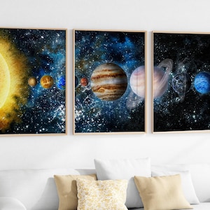 Solar System Wall Art Set of 3 | Outer Space Prints for Kids & Adults ...