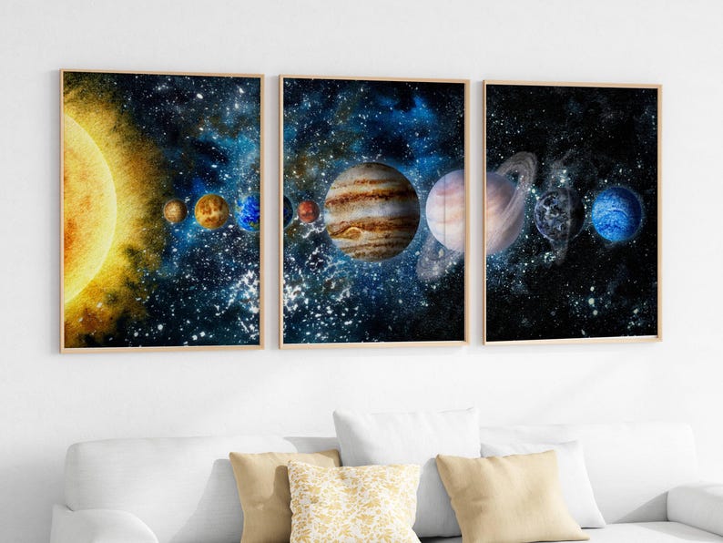 Solar System Wall Art Set of 3 | Outer Space Prints for Kids & Adults ...