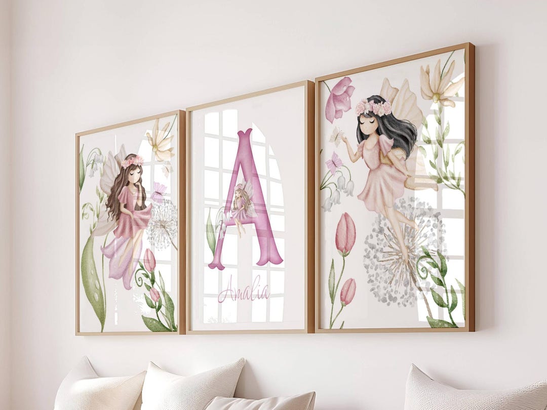 Fairy Nursery Wall Art Set: Personalized Floral Prints (digital ...