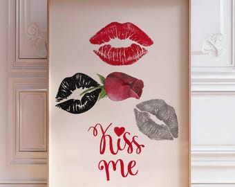 Impresión de beso de lápiz labial rojo: Arte mural de San Valentín (Descarga digital)