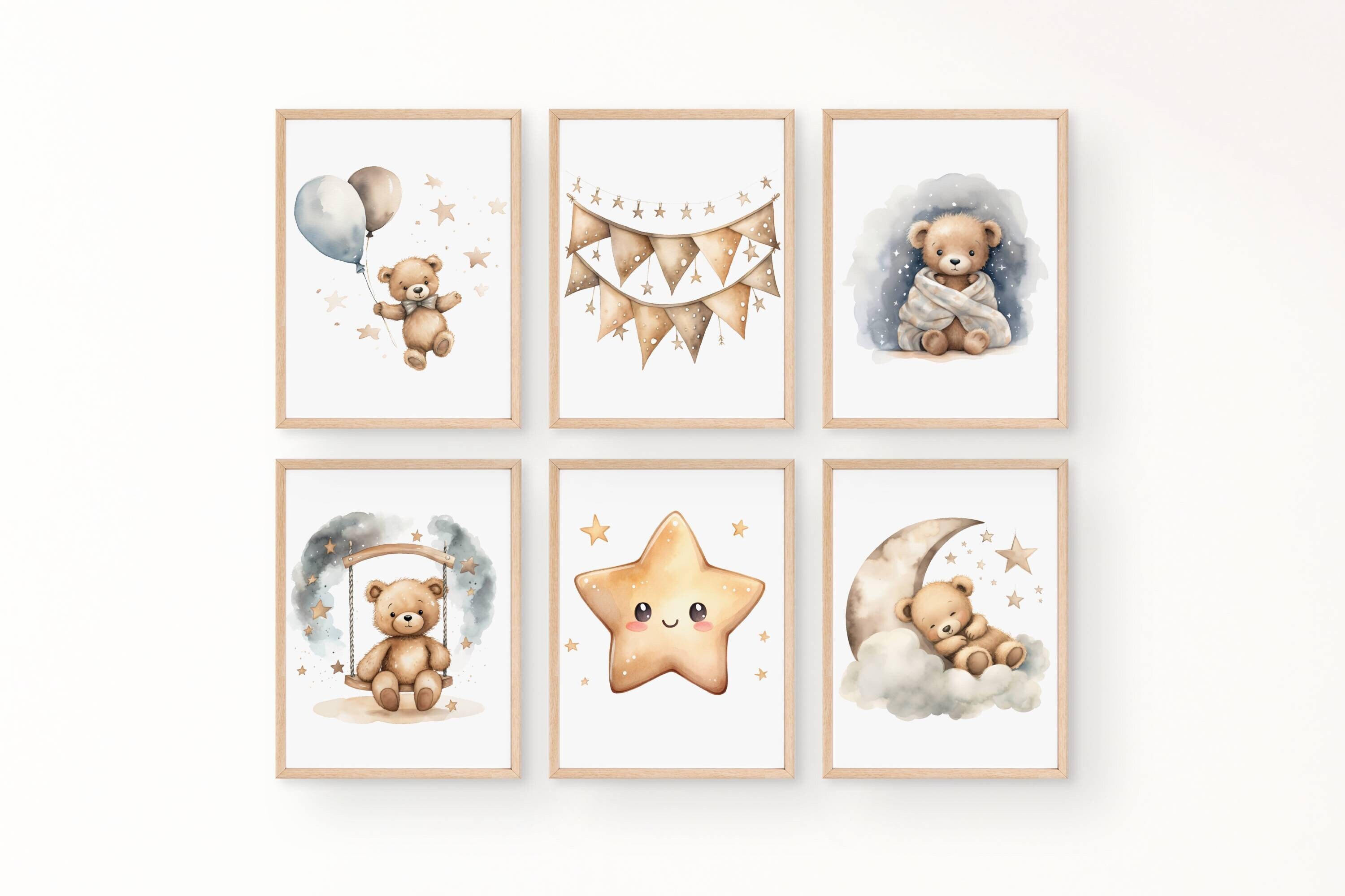 Set of 6 Teddy Bear Print,toddler Boy Room,nursery Wall Decor,teddy ...