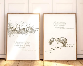 Set de láminas con citas de Winnie the Pooh: Decoración neutra para habitación infantil (descarga digital)