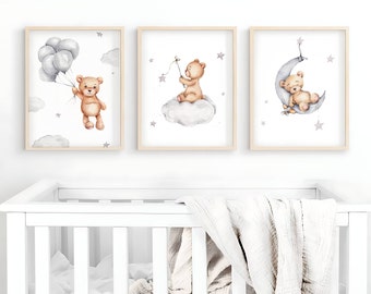 Teddy Bear Nursery Print Set: Boho Baby Boy Decor (Digital Download)