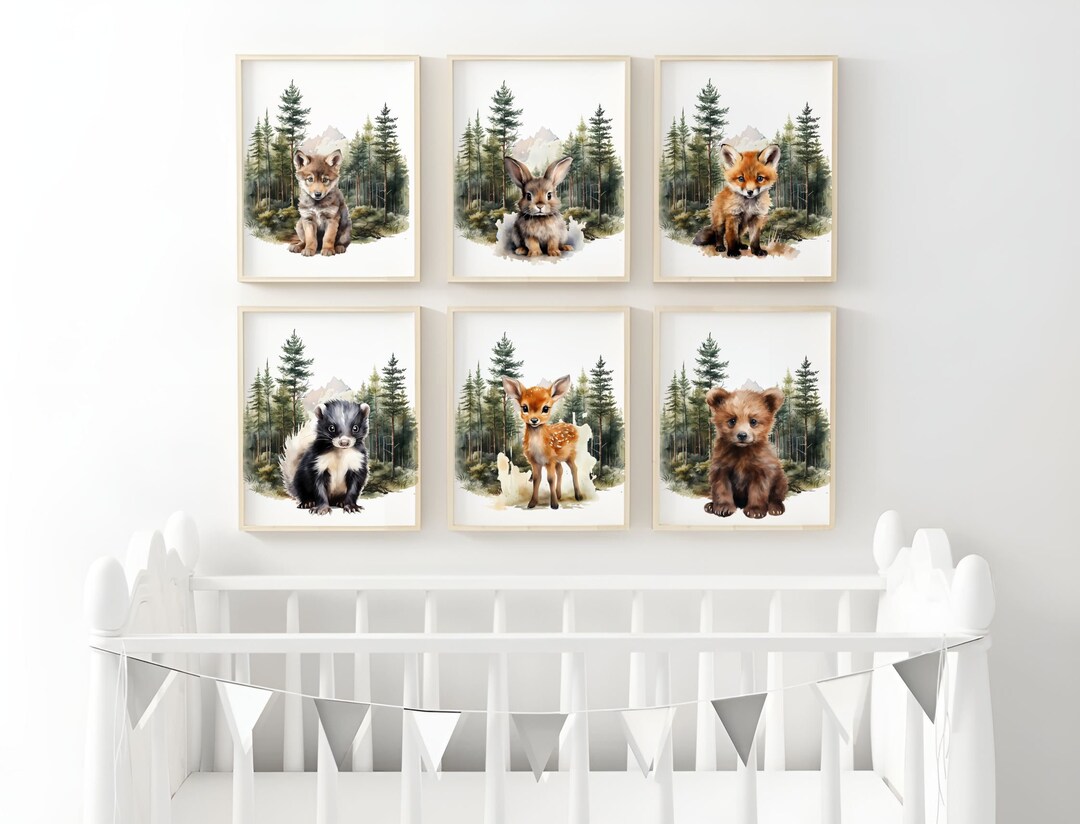 Woodland Animals Nursery Prints Set of 6, Woodland Nursery Decor ...