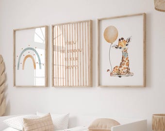 Watercolor Giraffe Nursery Art Prints: Rainbow Decor (Digital Download)