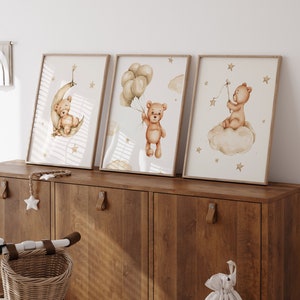 Set of 3 Teddy Bear Print, Teddy Bear Nursery Decor, Nursery Wall Decor ...