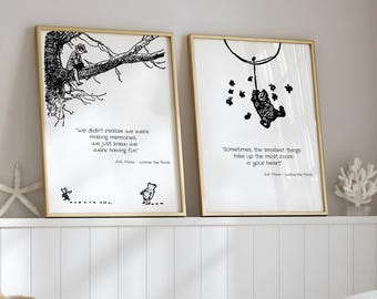 Láminas con frases de Winnie the Pooh, juego de 2, decoración para habitación infantil (descarga digital)