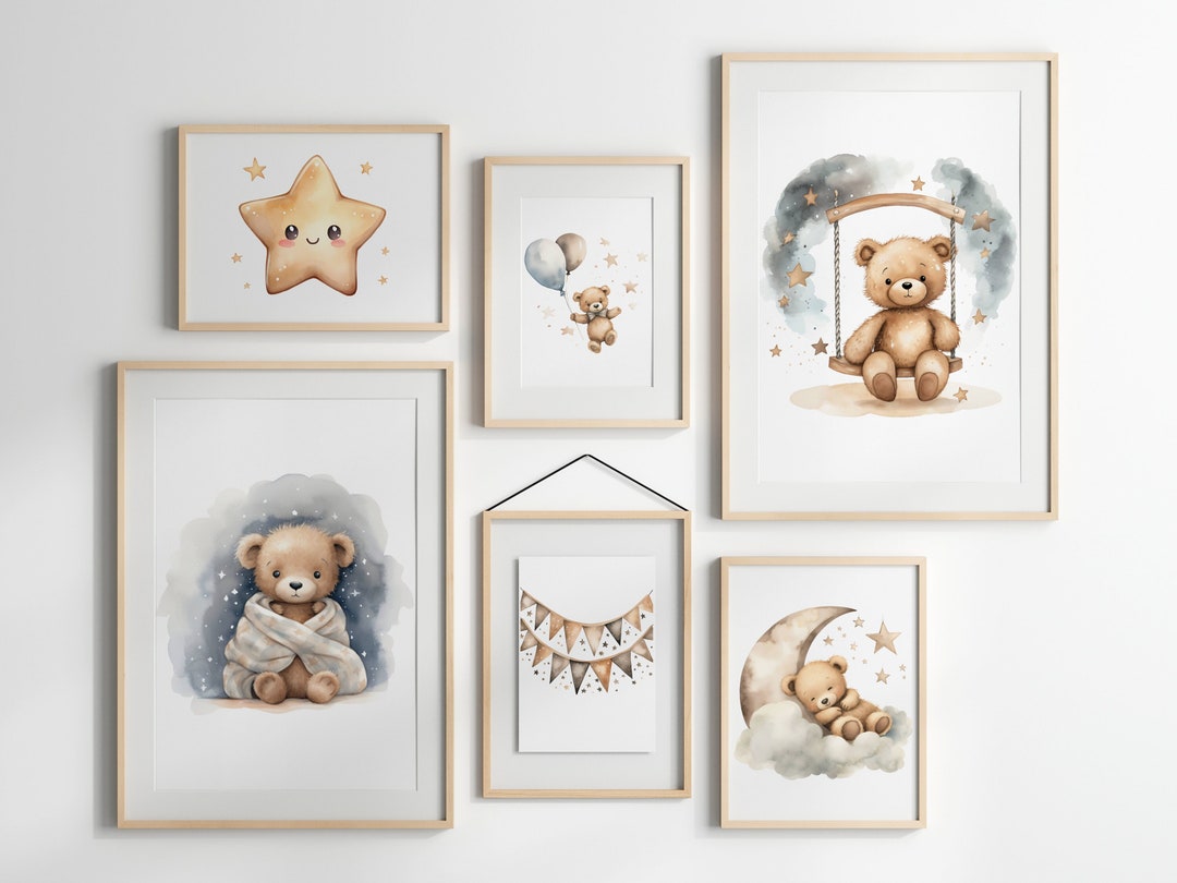 Set of 6 Teddy Bear Print,toddler Boy Room,nursery Wall Decor,teddy ...