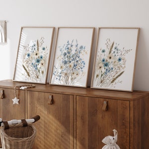 Navy Blue Wildflower Art Prints: Boho Floral Wall Decor (Digital Download) image 3